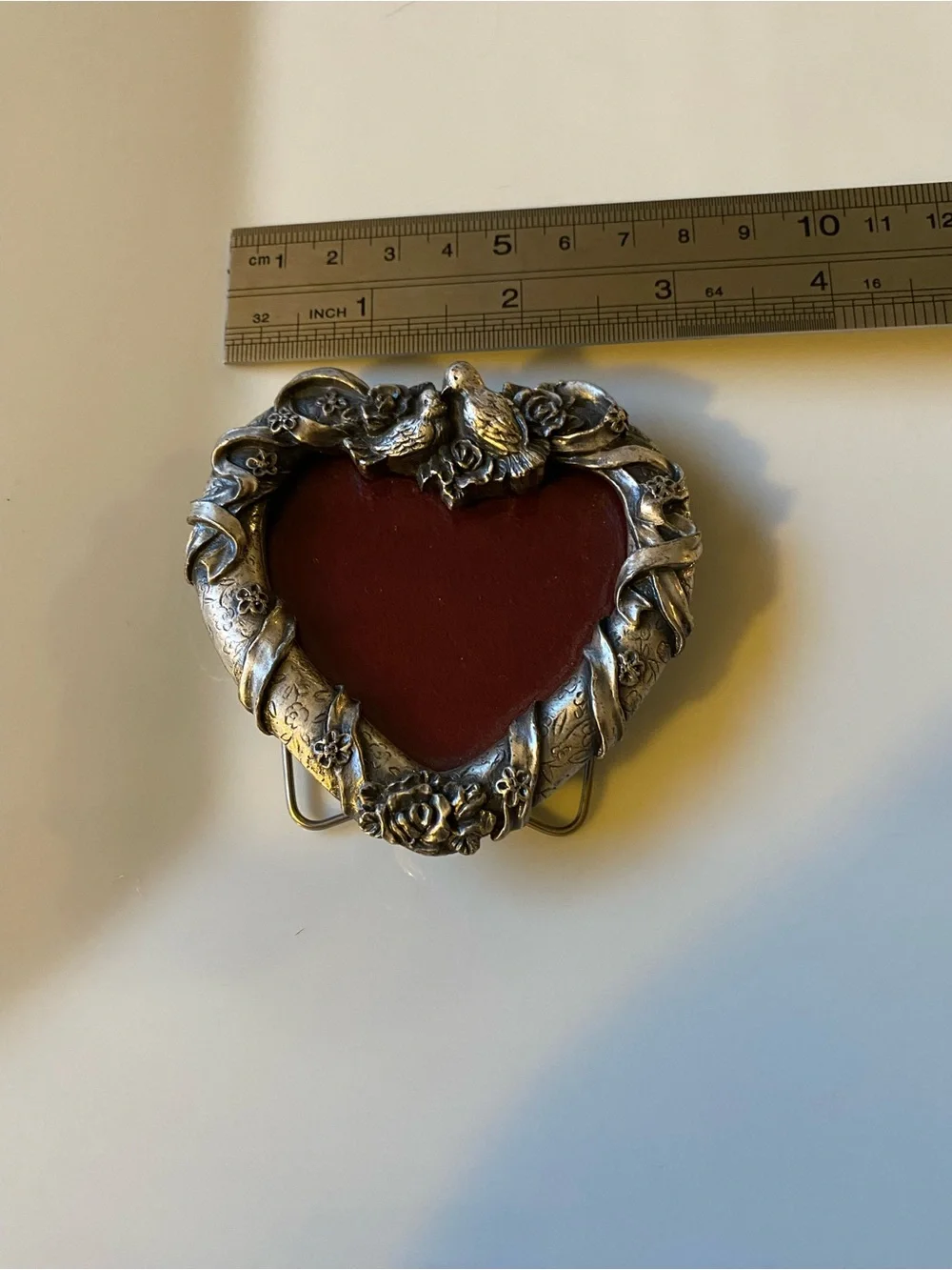 Heart-Shaped Decorative Photo Frame in Silver with Red Insert